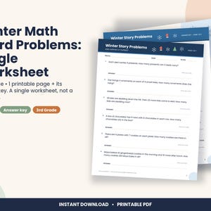 Hoja de ejercicios de problemas matemáticos navideños, invierno de 3.er grado (descarga en PDF)