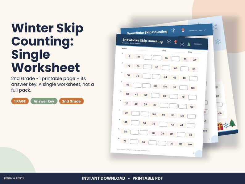 Christmas Skip Counting Worksheet, 2nd Grade Winter Math (PDF Download) 画像 1