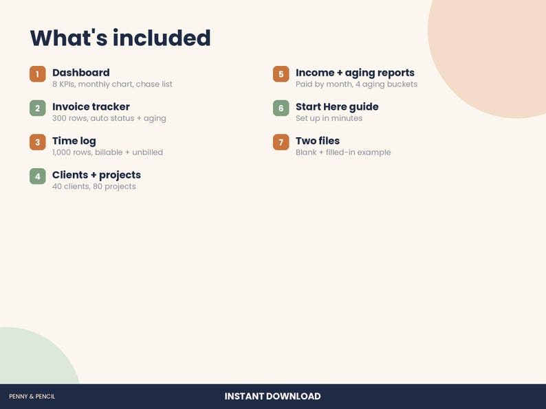 Freelancer Invoice Tracker Spreadsheet, Clients and Time Log for Excel & Google Sheets image 6