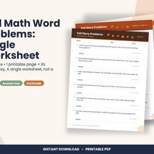 Thanksgiving Math Word Problems Worksheet, 3rd Grade Fall (PDF Download) image 1