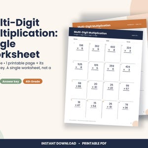 Hoja de ejercicios de multiplicación de números de varias cifras para cuarto grado: 3x1 y 2x2 (descarga en PDF)