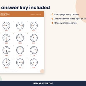 Telling Time Worksheets, 1st to 3rd Grade, 20 Pages with Answer Key (PDF Download) image 3