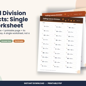Thanksgiving Division Facts Worksheet, 3rd Grade Fall Math (PDF Download) image 1
