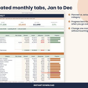 2027 Budget Planner Spreadsheet, Annual Budget with Monthly Tabs for Excel & Google Sheets image 3