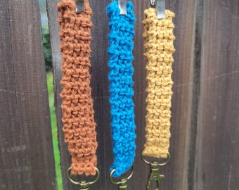 Crochet Key Chain Wristlet, Made with 100% Reclaimed Cotton Yarn