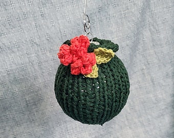 Knit Christmas Ornaments Made with Reclaimed Yarn and Upcycled Ornaments, Eco Friendly Holiday Decor