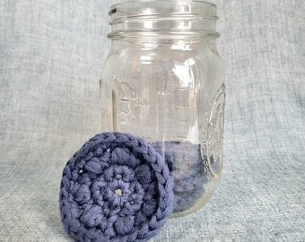 Reusable Cotton Rounds, Set of 5, Made with 100% Reclaimed Cotton Yarn, Dark Blue