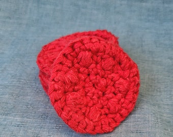 Reusable Cotton Rounds, Set of 5, Made with 100% Reclaimed Cotton Yarn, Red