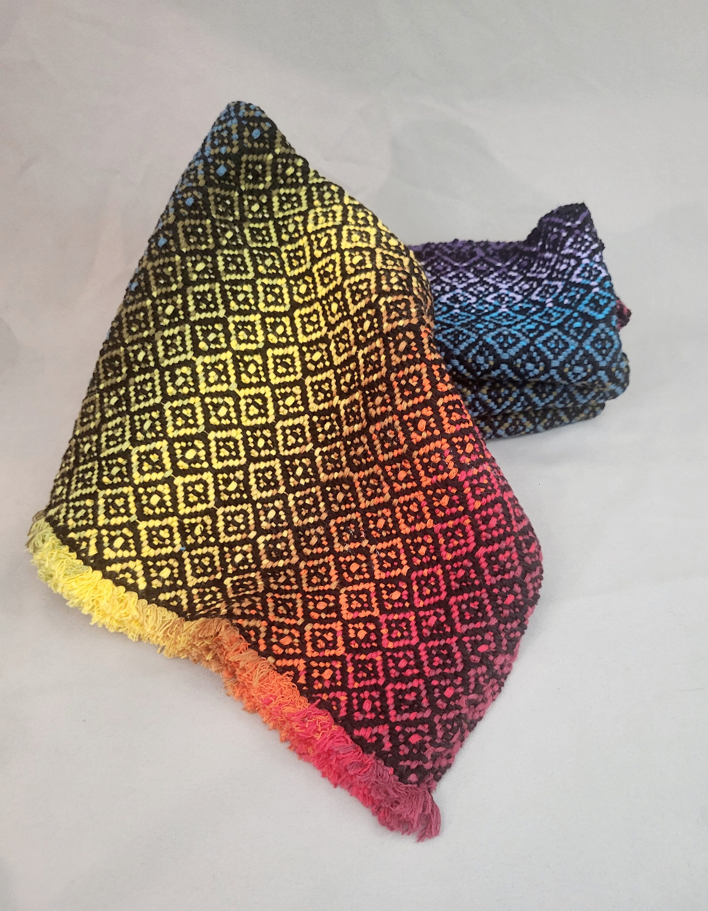 Hand Towel, Handwoven With Reclaimed Yarn, Rainbow Gradient, Extra Thick Black Diamond - Etsy