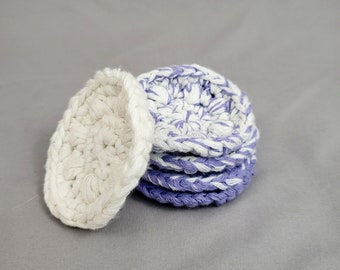 Reusable Cotton Rounds, Set of 5, Made with 100% Reclaimed Cotton Yarn, White to Purple gradient
