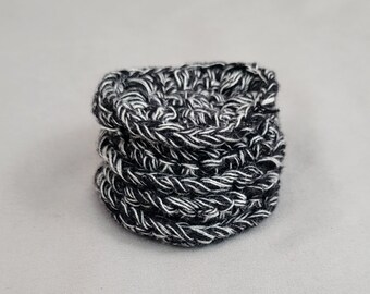 Reusable Cotton Rounds, Set of 5, Made with 100% Reclaimed Cotton Yarn, Black and White marled yarn