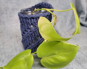 Propagation Jar Hanger, Plant Hanger, Fits Half Pint Mason Jar, Knit from 100% Reclaimed Cotton, Dark Blue