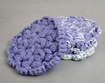 Crochet Coaster Set, 4 Gradient Coasters Light Purple with White Made from Reclaimed Yarn, Jasmine Stitch Coaster