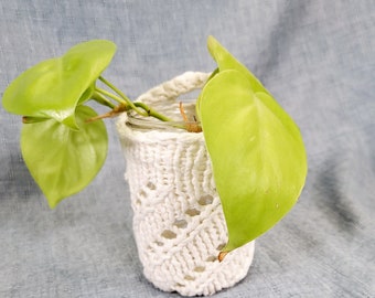Propagation Jar Hanger, Plant Hanger, Fits Half Pint Mason Jar, Knit from 100% Reclaimed Cotton, white