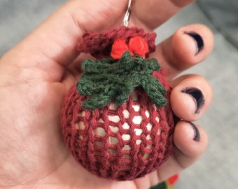 Knit Christmas Ornaments Made with Reclaimed Yarn and Upcycled Ornaments, Eco Friendly, Kid and Cat Friendly Holiday Decor