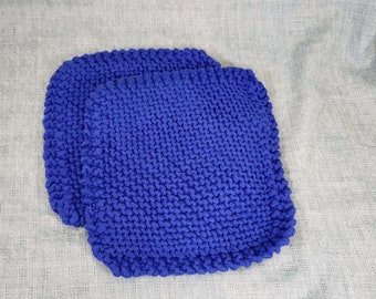 Washcloth Set, 2 Blue Face Cloths Knit from 100% Reclaimed Cotton Yarn
