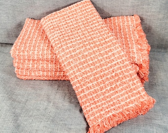 Orange Creamsicle Waffle Weave Handmade Kitchen Towels, Extra Large, Extra Thick, Made with 100% Reclaimed Cotton Yarn