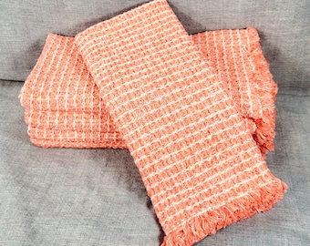 Handmade Orange Creamsicle Waffle Weave Kitchen Towel: Reclaimed Cotton