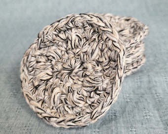 Reusable Cotton Rounds, Set of 5, Made with 100% Reclaimed Cotton Yarn, tan and grey marled