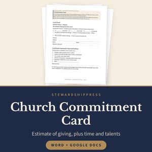 Church Pledge Card Template, Stewardship Commitment, Estimate of Giving, Time & Talents (Word, Google Docs)