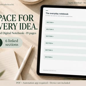Digital Notebook PDF, 6 Linked Sections with Lined Dot Grid and Plain Pages, 19 Pages, A4 and Letter