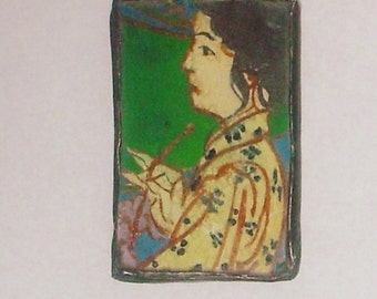 Japanese Woman Hand-Painted Pendant