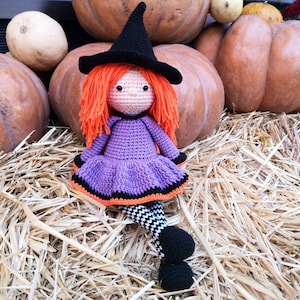 Estante para muñecas de bruja de Halloween, decoración de juguetes de bruja hecha a mano, regalos de muñecas de Halloween para niña