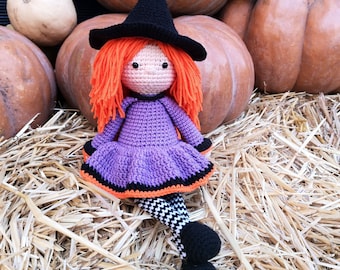 Halloween Hexe Puppe Regal Sitter, handgemachte Hexe Spielzeug Dekor, Halloween Puppe Geschenke für Mädchen