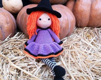 Halloween witch doll shelf sitter, handmade witch toy decor,  Halloween doll gifts for girl