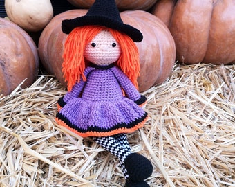 Halloween Hexe Puppe Regal Sitter, handgemachte Hexe Spielzeug Dekor, Halloween Puppe Geschenke für Mädchen