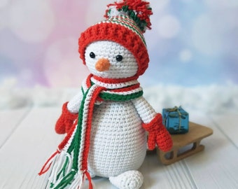Snowman Crochet Pattern Amigurumi Snowman pattern Christmas crochet toy decoration,  PDF English, Español