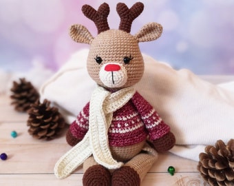 Rudolf Reindeer crochet pattern Christmas deer amigurumi pattern Xmas reindeer toy decoration  PDF-Instant download