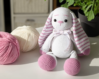 Crochet Bunny Pattern long ears, Amigurumi rabbit tutorial, DIY, PDF-Instant download, English, Español