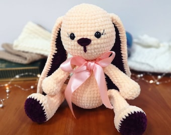 Plush bunny long ears toy Handmade rabbit toy Soft bunny stuffed animal 1st birthday gift