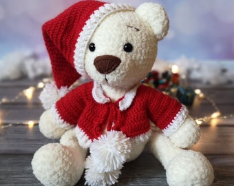 Сrochet Pattern polar teddy bear in santa hat and jacket Santa bear amigurumi pattern  PDF-Instant download