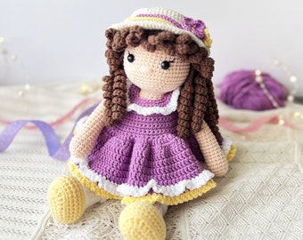 Häkelanleitung für eine Lina-Amigurumi-Puppe mit Kleid, Sommerpuppe mit Outfit-Tutorial, PDF-Sofortdownload (Englisch)