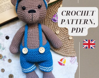 Teddy Bear crochet pattern, Amigurumi bear tutorial with outfit, PDF-Instant download
