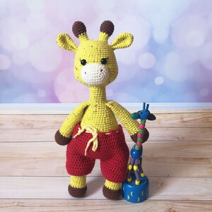 Handmade Giraffe toy in pants, Stuffed giraffe doll, birthday gift for kids and boys