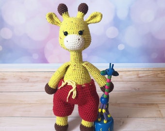 Handmade Giraffe toy in pants, Stuffed giraffe doll, birthday gift for kids and boys