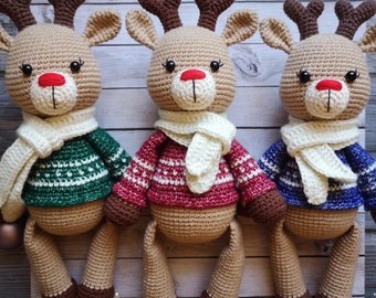 Christmas deer doll in sweater, Stuffed Rudolph reindeer toy