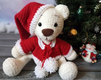 Christmas teddy bear toy  handmade soft bear doll plush teddies, Festive bear toy