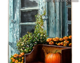 Old Building Window, Wood Bench, Chrysanthemum, Pumpkin Painting Pattern by Download, Augusta Autumn, Sharon Chinn, Sweet Patoodies, SC00277