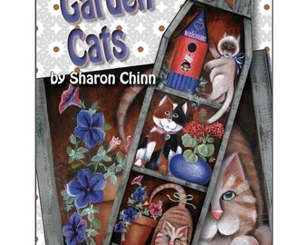 Garden Shelves - Cats - Potted Flowers Ironing Board Painting Pattern by Download, Garden Cats, Sharon Chinn, Sweet Patoodies, SC00283