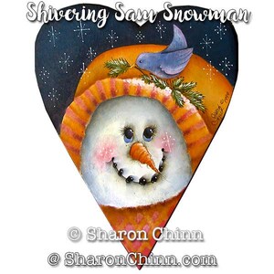 Snowman on Prim Heart Painting Pattern by Download, Shivering Sam, Sharon Chinn, Sweet Patoodies, SC00104