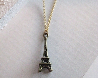 Eiffel Tower Necklace, brass eiffel tower, eiffel tower pendant, paris necklace, vintage eiffel tower, handmade, gift for her, Christmas