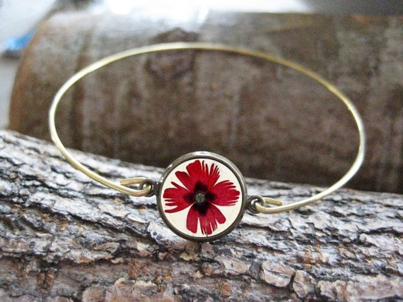 Red Flower Bracelet Medieval Flower Bangle Renaissance Flower