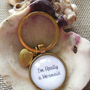 I&#39;m Really A Mermaid Key Ring, antique gold key ring, gold mermaid, mermaid keychain, mermaid key ring, handmade, gift for her, Christmas