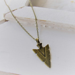 Arrowhead necklace, gold arrowhead necklace, brass arrowhead, brass arrowhead necklace, arrowhead jewelry, gift for her, Christmas