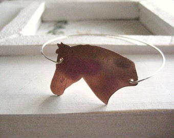 Horse Bracelet, copper horse bracelet, silver bangle bracelet, horse lover, handmade, gift for her, stocking stuffer, Christmas