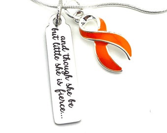 Collar de concientización sobre la leucemia - Encanto de cinta naranja - Esclerosis múltiple EM, regalo de sobreviviente de cáncer de riñón - Ella es feroz